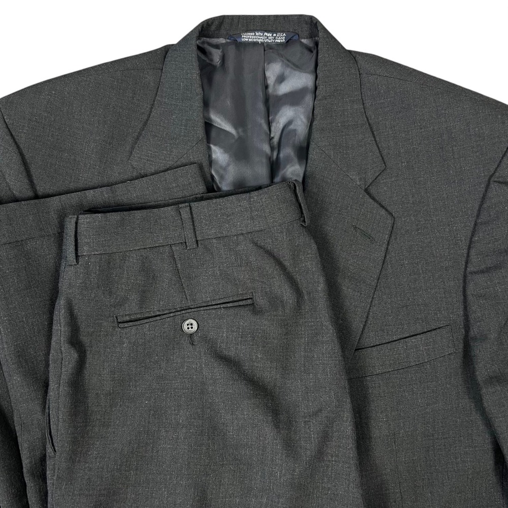 Vintage 2 Piece Suit Men's 46 R Charcoal Gray Wool Pants 34x28 Made in USA